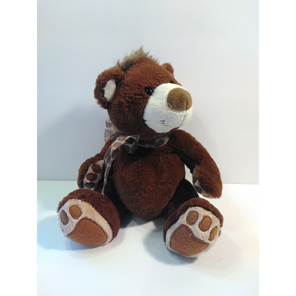 Fiesta Brown Teddy Bear Sitting Plush Spotted Ribbon Bow 9" New